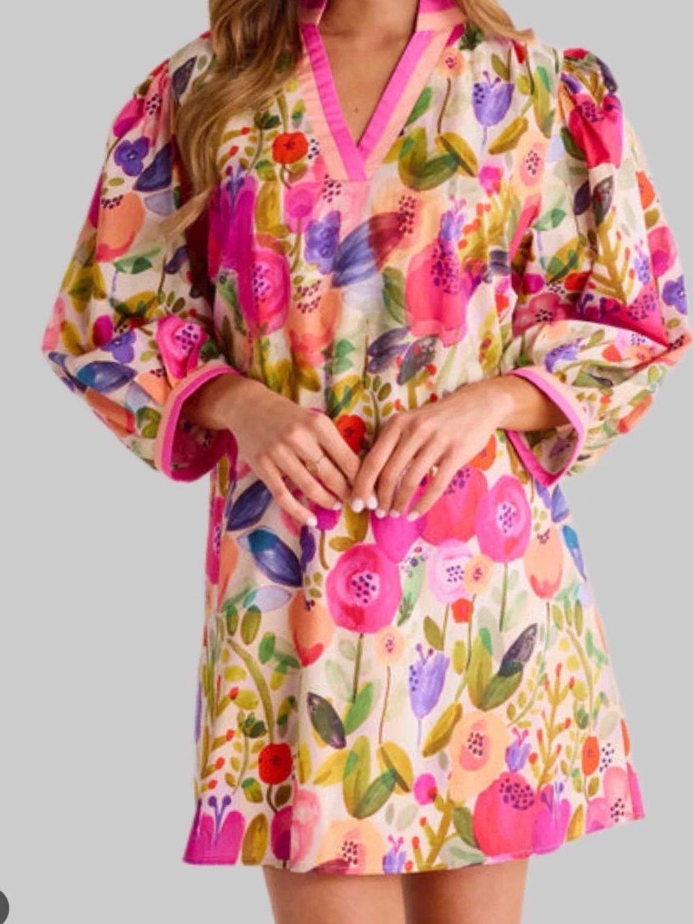 Entro colorful floral puff sleeve dress Small